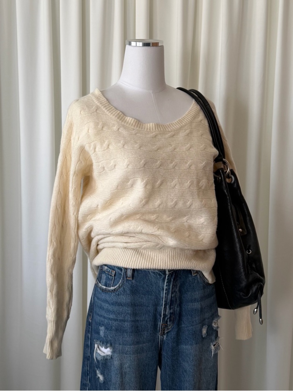 Vintage Y2K Wool Ralph Lauren Sport Cream Cable Knit Sweater Medium.